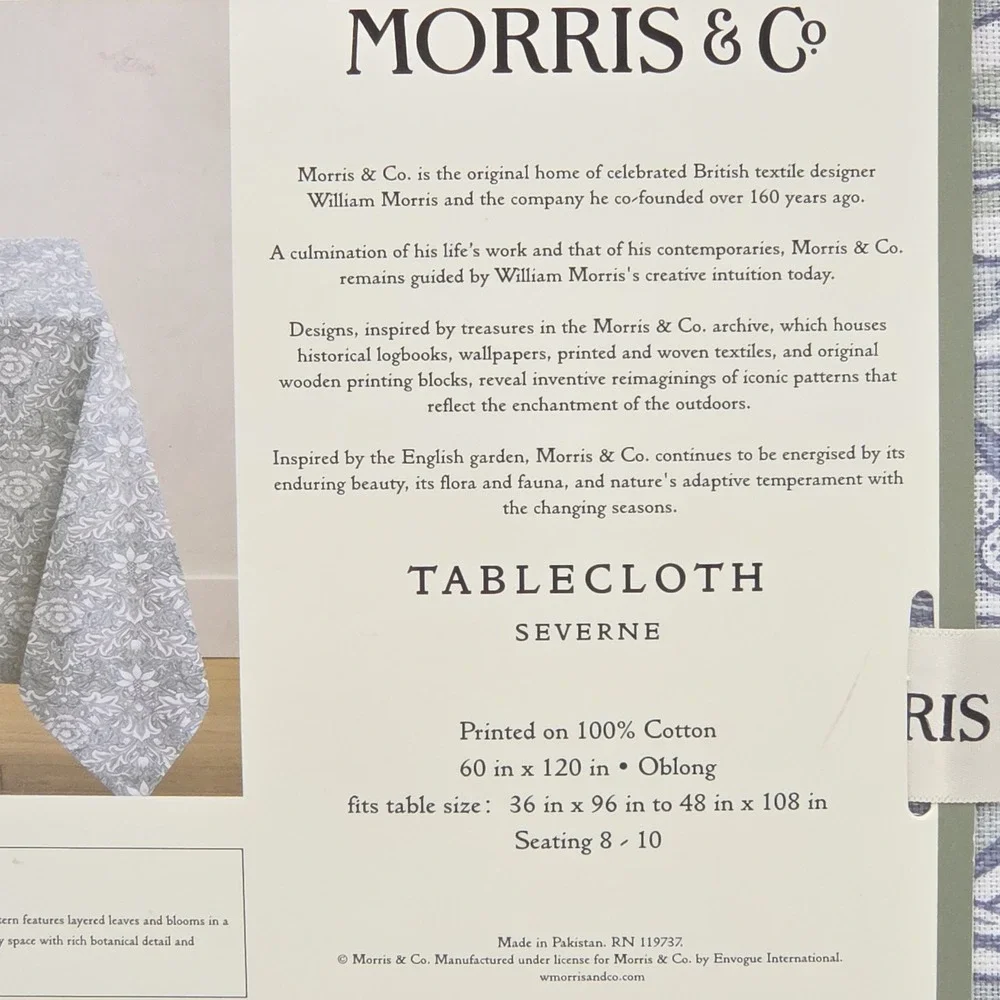 MORRIS & Co Severne Cotton Oblong Tablecloth 60 X 120 Botanical Acanthus Floral